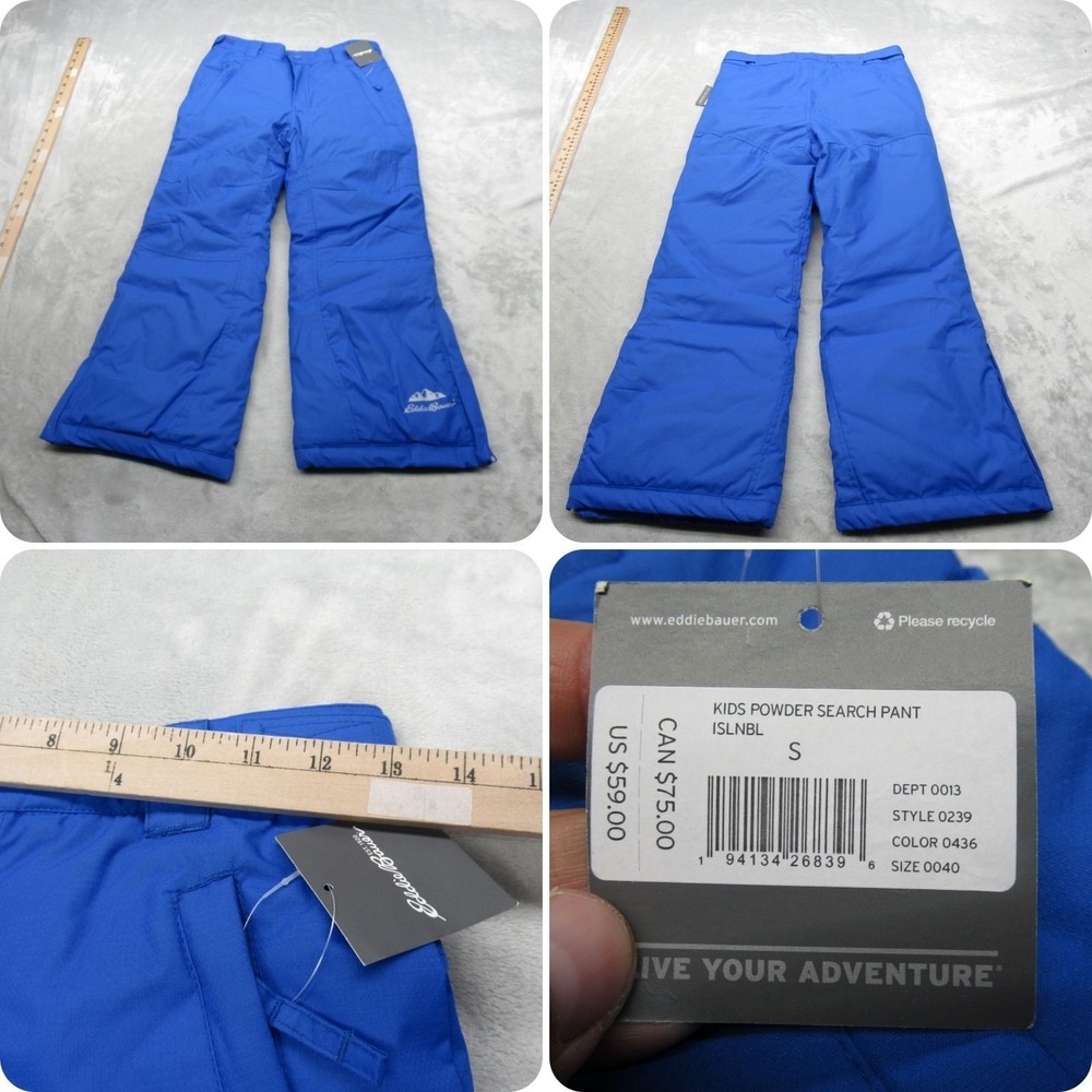 Eddie Bauer Snow Pants Youth Small Blue Insulated Waterproof Powder Search‎ NWT